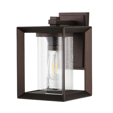 Vaughn 7.25" Iron/Glass Modern Rustic Cube LED Outdoor Lantern - JONATHAN Y